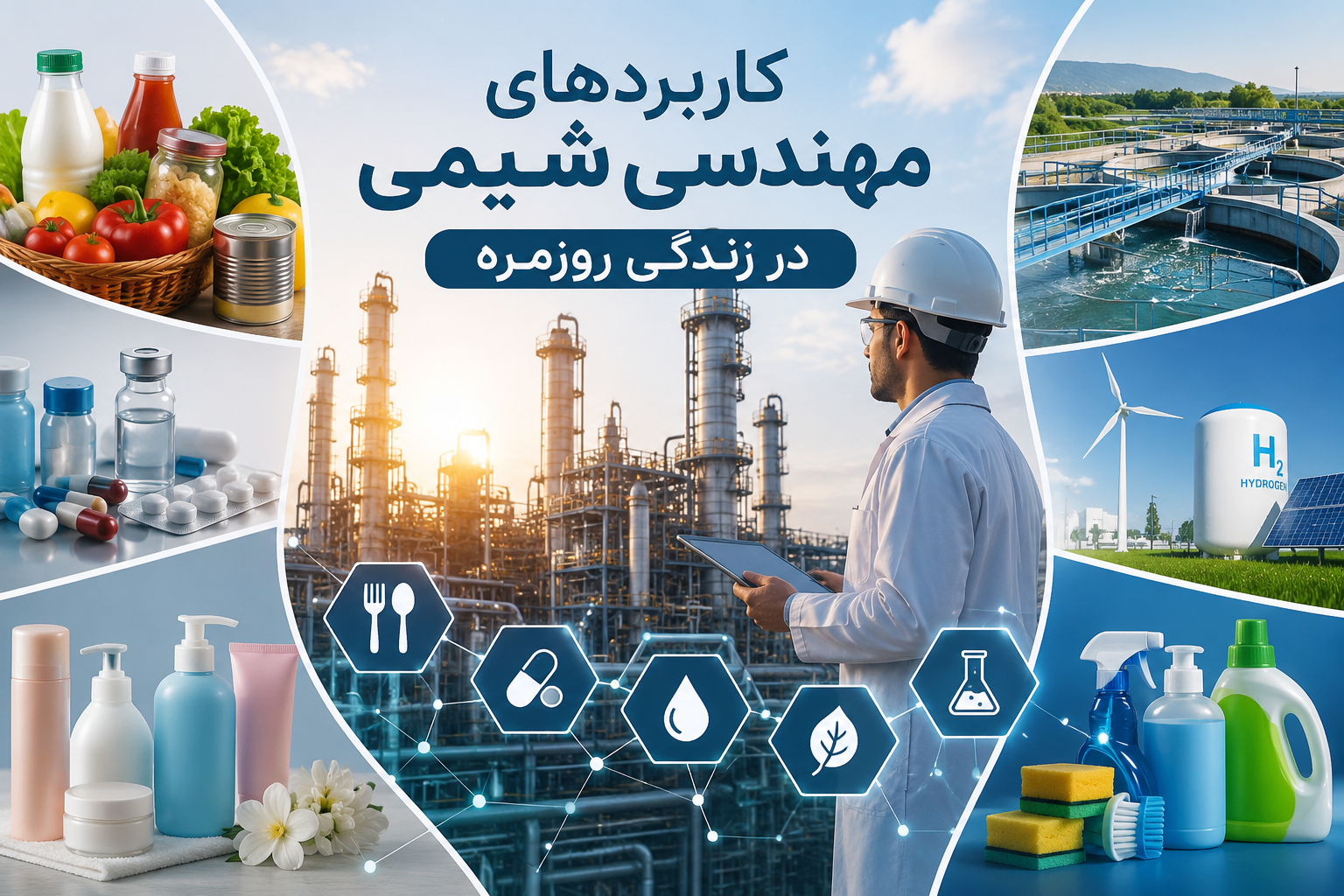 کاربردهای مهندسی شیمی در زندگی روزمره مهندس شیمی در کارخانه تولید مواد صنعتی